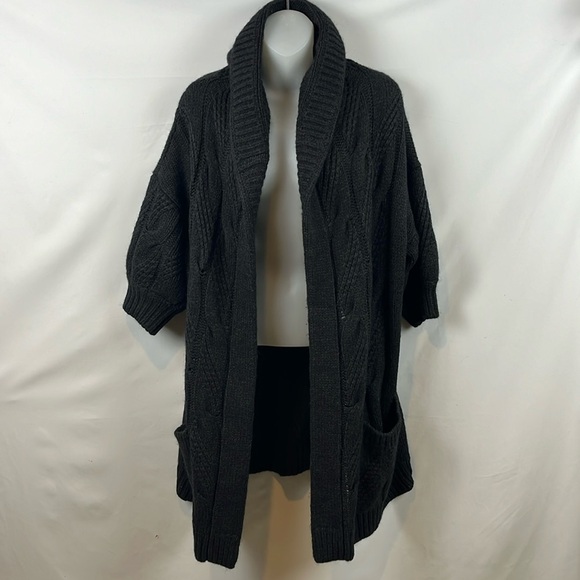 Vince Sweaters - Vince Alpaca Wool Blend Dark Gray Open Long Cardigan Sweater with Hoodie Size L